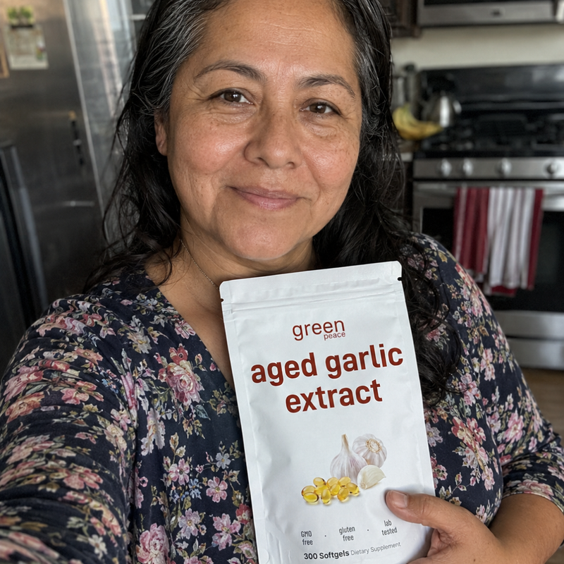 Customer with Green Peace Aged Odorless Garlic daily softgel