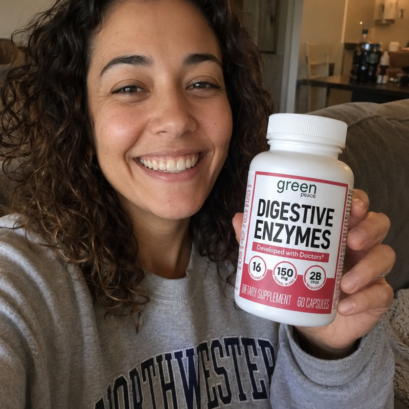 Customer with Green Peace Digestive Enzymes daily capsule