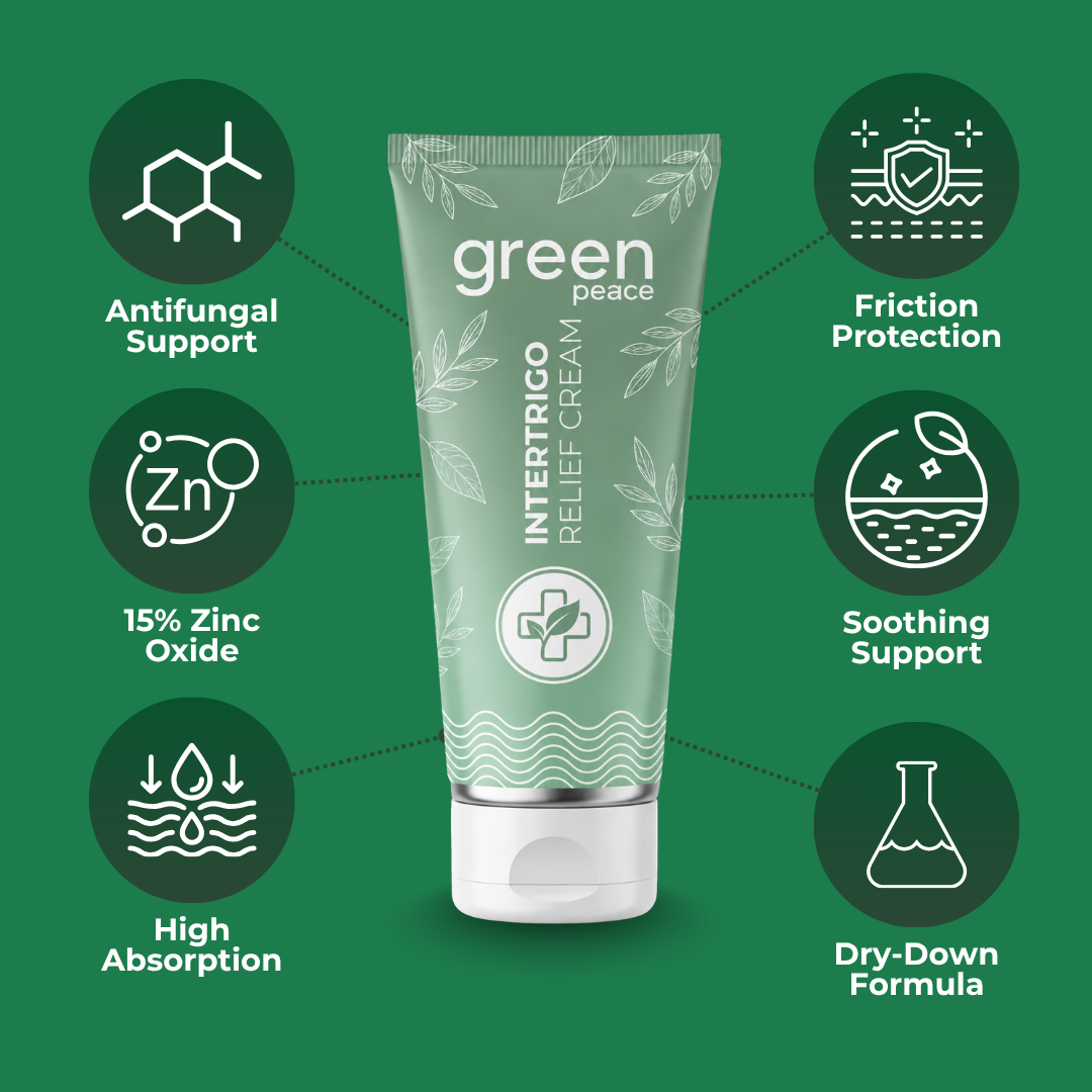 Skin fold cream tube, and the cream drying down to a powder finish on skin