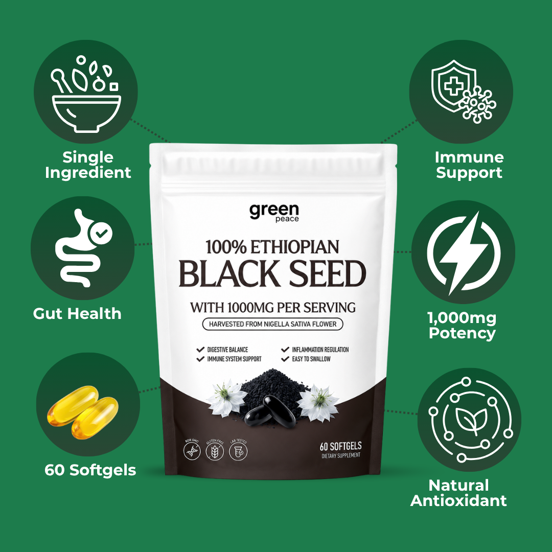 Ethiopian black seed oil softgels, cold-pressed Nigella sativa